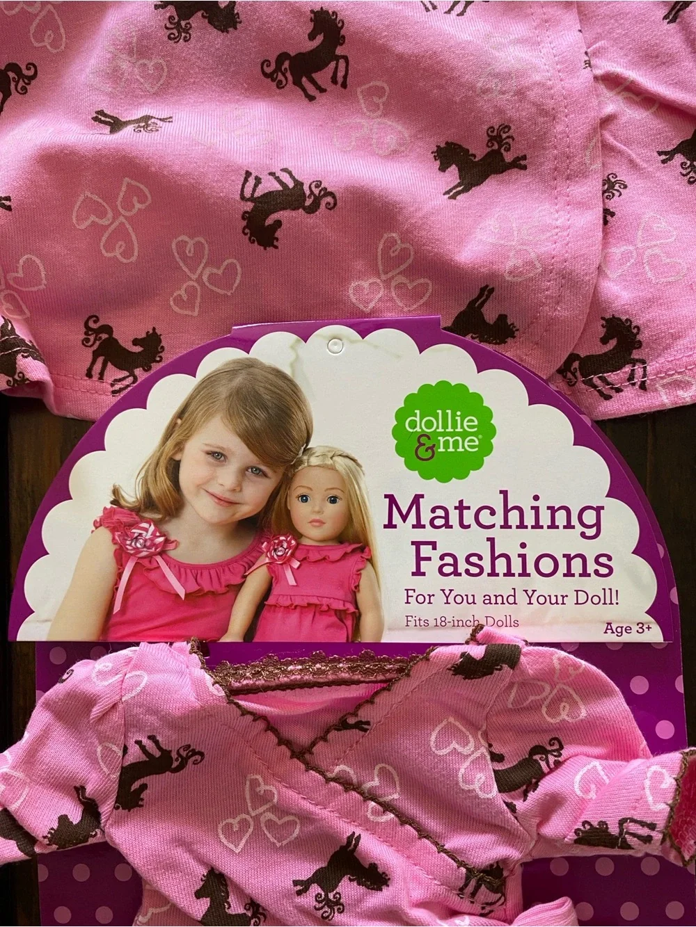 Dollie & Me Horse Print Top w/Brown Leggings. With Matching Doll Outfit. Size 6